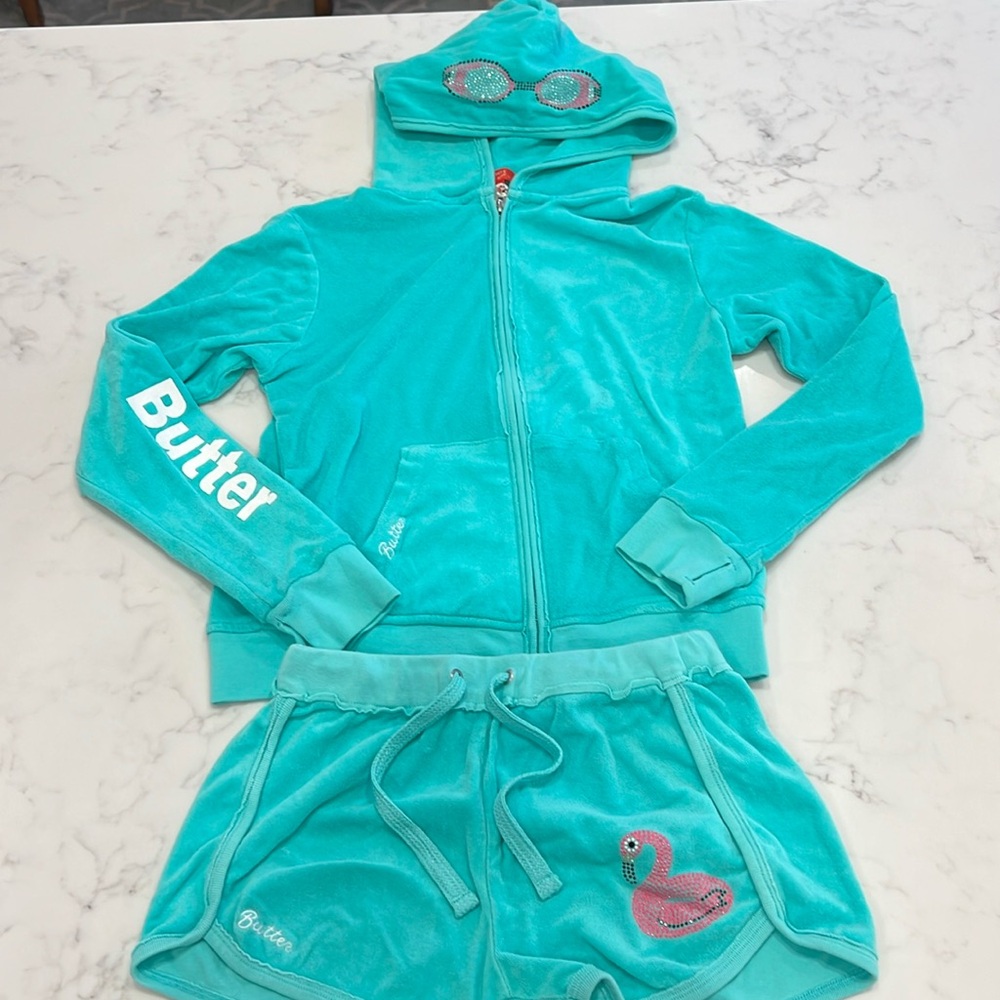 Butter Girls Teal Hooded Zip Jacket & Shorts Matching Set